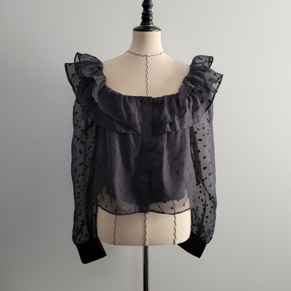 The Shirt Rochelle Behrens Black Polka Dot Sheet Statement Top